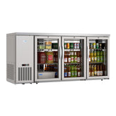 72 in. Commercial Three Glass Door Back Bar Cooler Refrigerator with Side Condenser and Compressor, LED Lighting, 18 Cu. Ft Capacity in Stainless-Steel (KM-BC-3GD-SCSS)